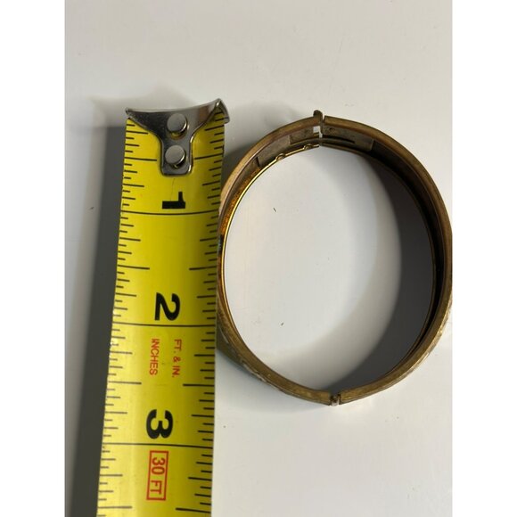 VTG Etched Gold Tone Floral Bangle Bracelet Wide Victorian Hinged Cuff 3.5" - Picture 5 of 5